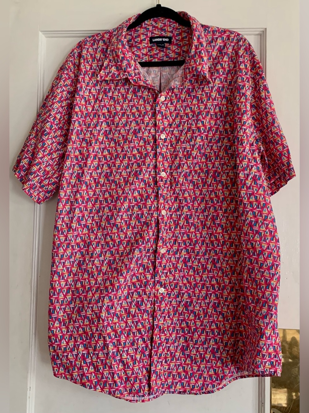 LANDS END Mens Pink Nautical Coastal Preppy Summer Vacation Sailboats XXL Tall
